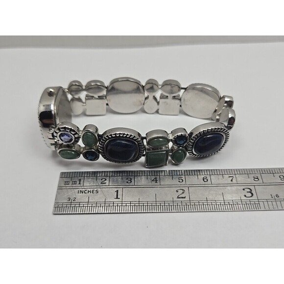 Novelle Gemstone Bracelet Watch Aventurine Blue Cabochon Silver Tone New Battery - Picture 7 of 10